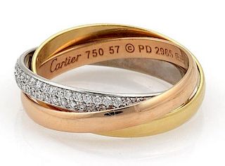 Cartier Trinity Pave Diamond 18k Gold Triple Ring
