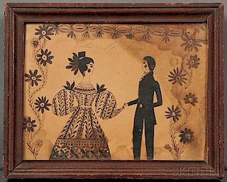 Folk Art Pen and Ink Drawing of a Man and Woman