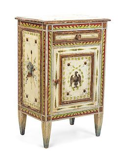 An Italian Neoclassical Painted Side Cabinet, Height 32 3/8 x width 20 5/8 x depth 14 1/4 inches.