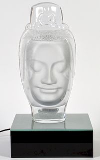 Daum Crystal Buddha Head w/ Lit Base