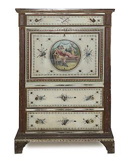 An Italian Neoclassical Painted Secretaire a Abattant, Height 62 3/4 x width 43 x depth 18 inches.
