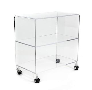 A Lucite Two-Tier Stand, Height 30 1/8 x width 28 3/4 x depth 15 7/8 inches.