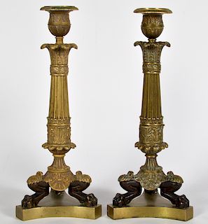 Pr. 19th C. Empire Bronze Candlesticks
