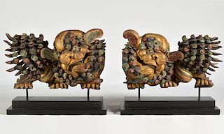 Pr. Antique Chinese Wood Temple Guards