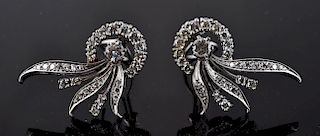 Pr. 14kt. White Gold & Diamond Vintage Earrings