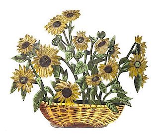 A Painted Tole Model of Sunflowers, Height 15 3/4 inches.