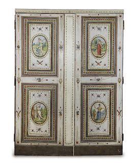 An Italian Neoclassical Painted Armoire, Height 83 x width 62 x depth 24 inches.