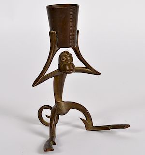 Karl Hagenauer Bronze Monkey Candlestick