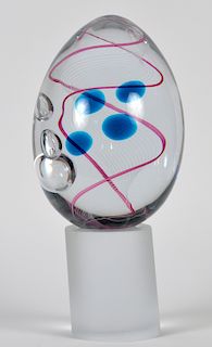 Murano Art Glass Egg on Cylindrical Base
