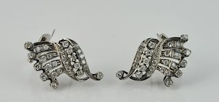 Diamond & 800 Silver Retro Pierced Earrings