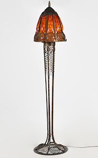 Edgar Brandt Style Iron Torchiere Lamp