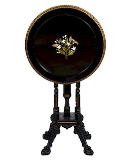 Victorian Ebonized Wood Table with Pietra Dura Top