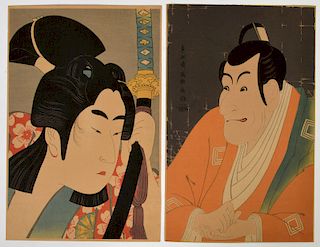 2 Woodblock Prints After Toshusai Sharaku