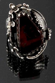 Navajo Old Pawn Style Amber & Sterling Silver Ring