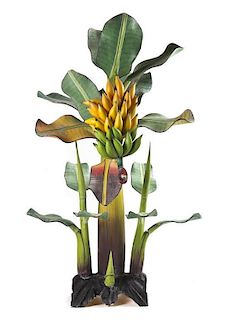 A Painted Wood Model of a Banana Palm, Height 41 1/4 inches.