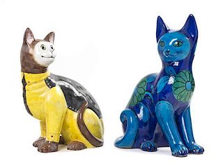 Two Pottery Models of Cats, Height of taller 14 1/2 inches.