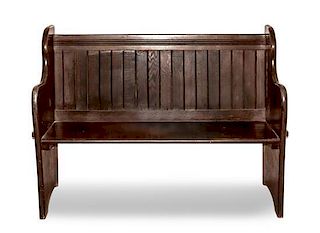 An Oak Bench, Height 35 3/4 x width 47 3/4 x depth 20 5/8 inches.