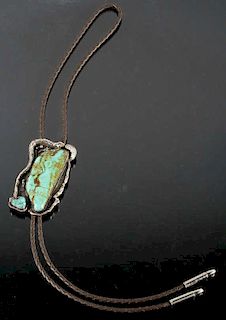 Signed Navajo Royston Turquoise & Sterling Bolo