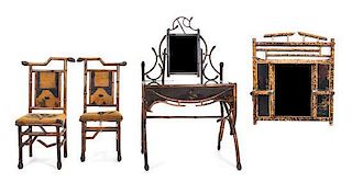 A Victorian Bamboo and Lacquer Dressing Table, Height 54 5/8 x width 31 3/4 x depth 20 3/4 inches.