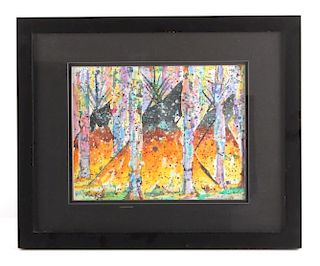 Original Wolf Tail Framed Watercolor Painting