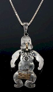 R Yazzie Navajo Sterling & 14k GF Kachina Necklace