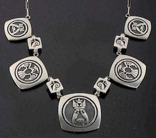 Signed Hopi Finely Engraved Silver Charm Necklace