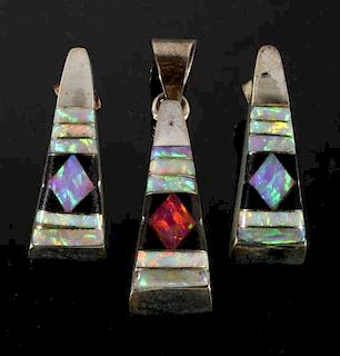 Signed Navajo Opal Inlaid Sterling Silver Earrings