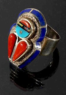 Signed Zuni Multi-Stone Sterling Silver Men's Ring