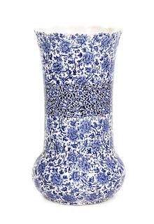 A Blue and White Ceramic Umbrella Stand, Height 22 1/2 inches.