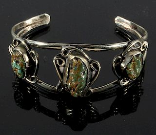 Navajo Sterling & Carico Lake Turquoise Bracelet