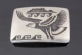 Navajo Sterling Silver Eagle Engraved Belt Buckle