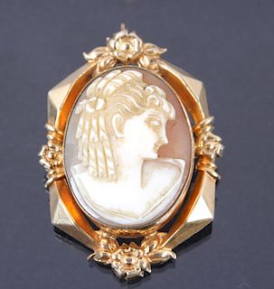 Antique Carved Shell Cameo Brooch Pin