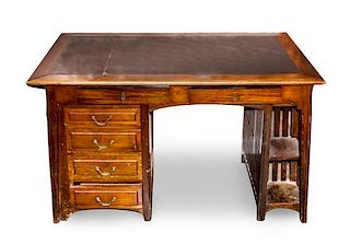 An Arts & Crafts Style Mahogany Desk, Height 29 1/2 x width 47 1/4 x depth 27 1/2 inches.