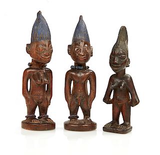 Pair of Yoruba, Nigeria Ibeji Figures and a Female Ibeji Figure