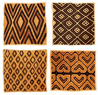 Four Kuba, DRC (Zaire) Raffia Cloth Panels 