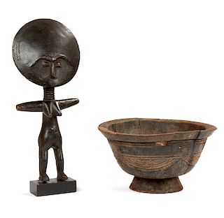 Wood Bowl, DRC (Zaire) and Akan, Ghana, Akuba Wood Figure