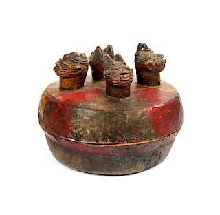 Yoruba Wood Bowl with Four Heads