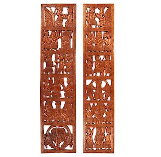 Pair of West African Carved Wood Panels Benin, wood stool