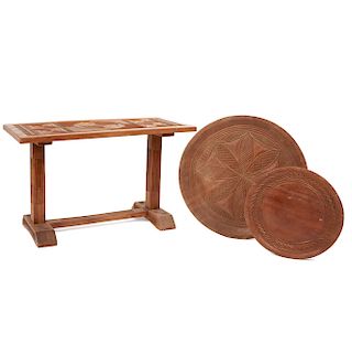 African Wood Table and Plates
