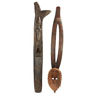 Dogon Wood House Post, and a Mossi Mask 