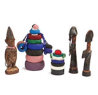 Yoruba, Nigeria Ibeji Figure, Two Mossi Colls, Burkina Faso, Two Beaded Dolls, South Africa