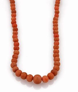 Vintage 14k Gold Graduated Beaded Coral Necklace