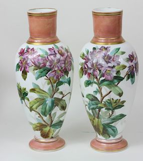 Large Pair of Hand Painted Porcelain Flower Vases