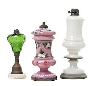 Three Victorian Table Lamps, Height of tallest 16 inches.