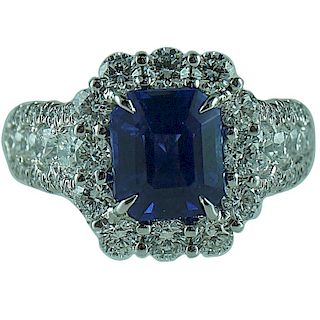 GIA Certified, Emerald Cut Sapphire & Diamond Ring