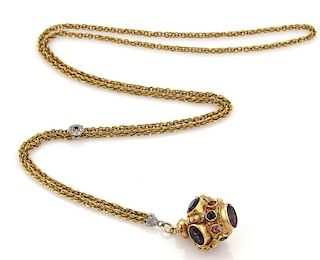 Diamond Gems 18k Gold Crown Pendant Necklace