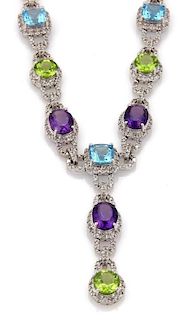 Estate Diamond Multicolor Gems 14k Gold Necklace