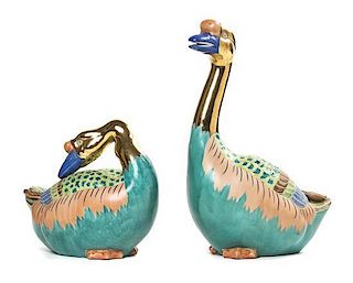 A Pair of Japanese Porcelain Models of Waterfowl, Height 12 1/4 inches.