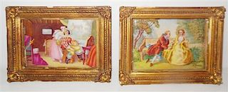 Two Painted Porcelain Plaques, Height of first 3 x width 5 inches.