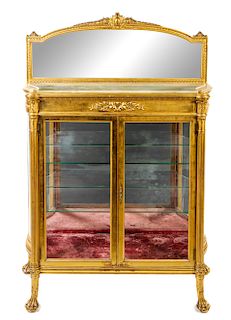 A Louis XVI Style Giltwood Vitrine Height 63 1/4 x width 44 x depth 17 1/4 inches.
